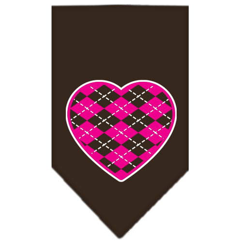 Argyle Heart Pink Screen Print Bandana Cocoa Small
